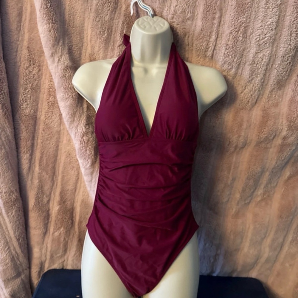 Cupshe Burgundy Halter One Piece Swimsuit